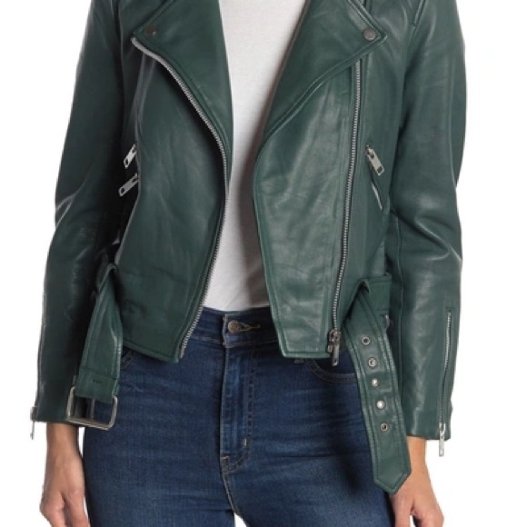 Walter Baker Green Leather Moto Jacket — Size Large - Picture 1 of 5